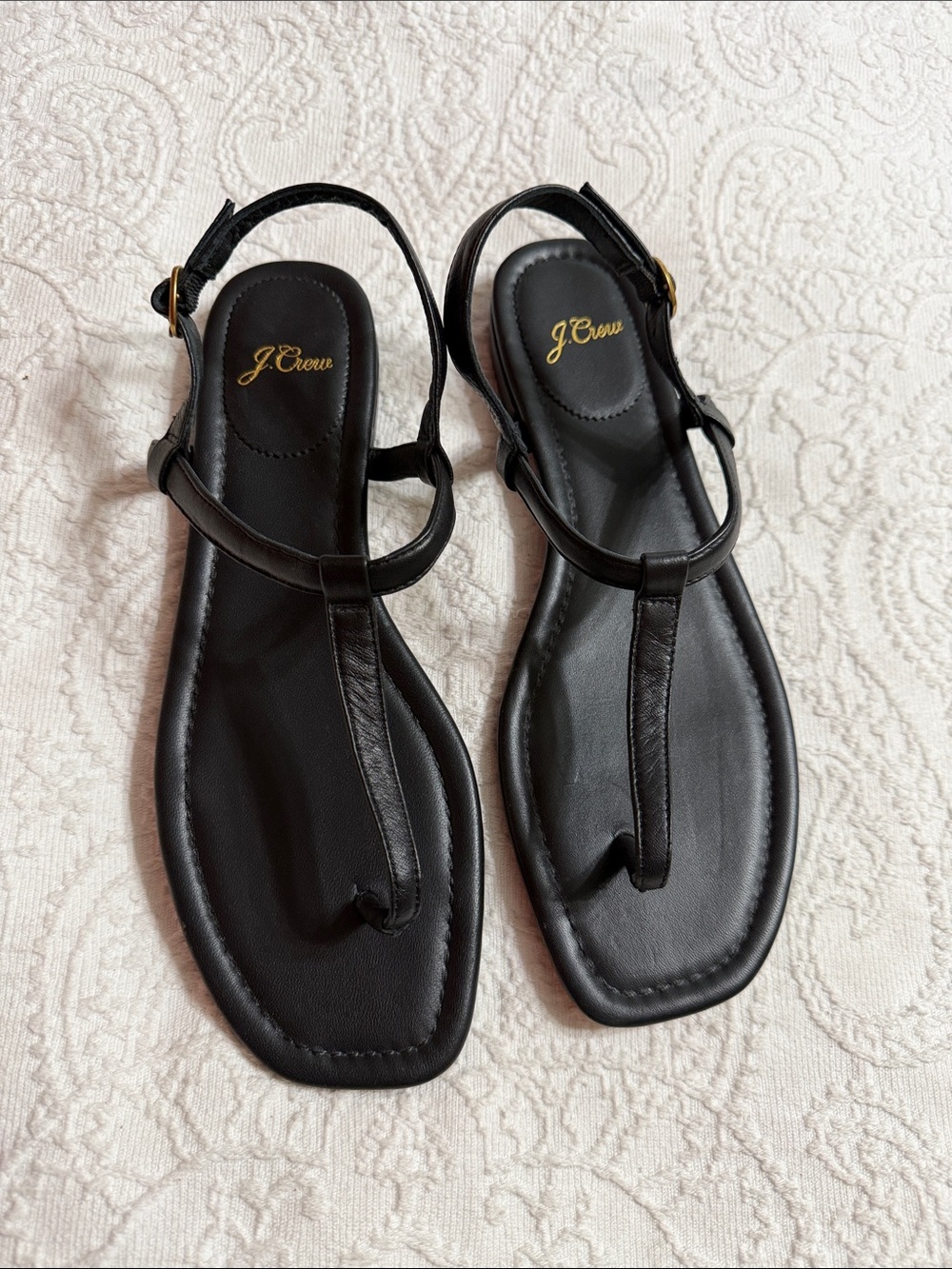 J. Crew Black Leather T-Strap Slingback Sandals Size 9.5M